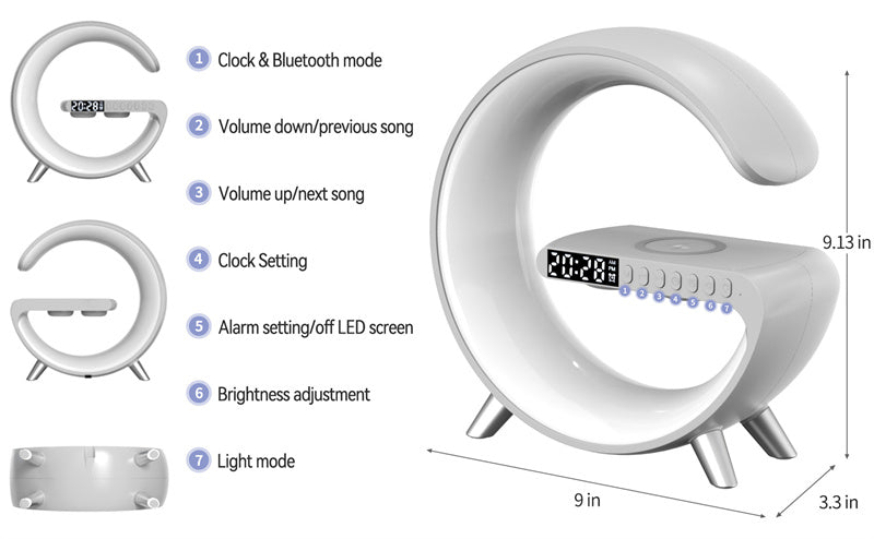 Bluetooth Speaker Wireless Charger Lamp - paradrie