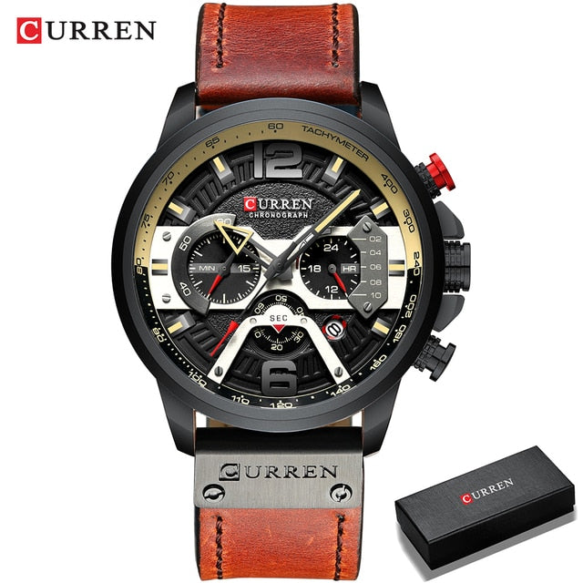 Military Leather Chronograph Wristwatch - paradrie