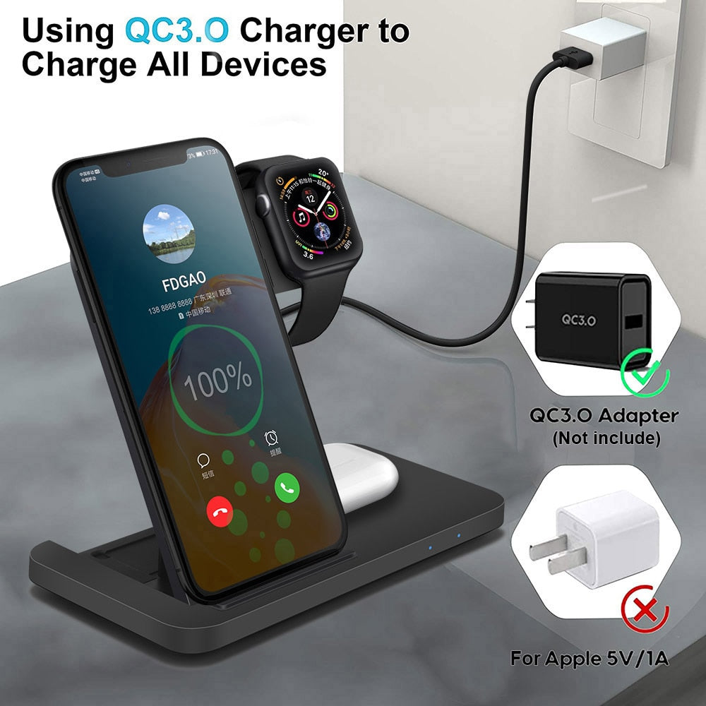 3in1 Wireless Fast Charger Dock Station - paradrie