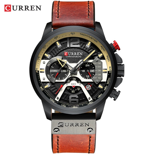 Military Leather Chronograph Wristwatch - paradrie