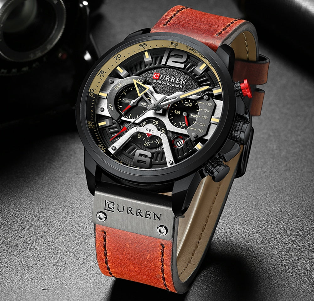 Military Leather Chronograph Wristwatch - paradrie