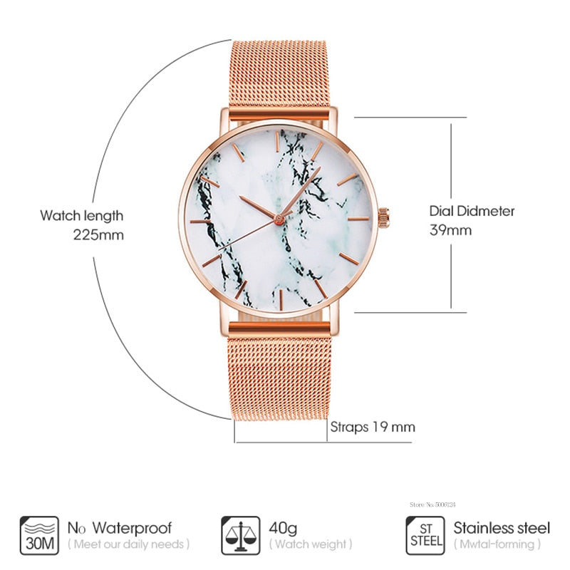 Fashion Rose Gold Mesh Band Creative Marble Female Wrist Watch Luxury Women Quartz Watches Gifts Relogio Feminino Drop Shipping - paradrie