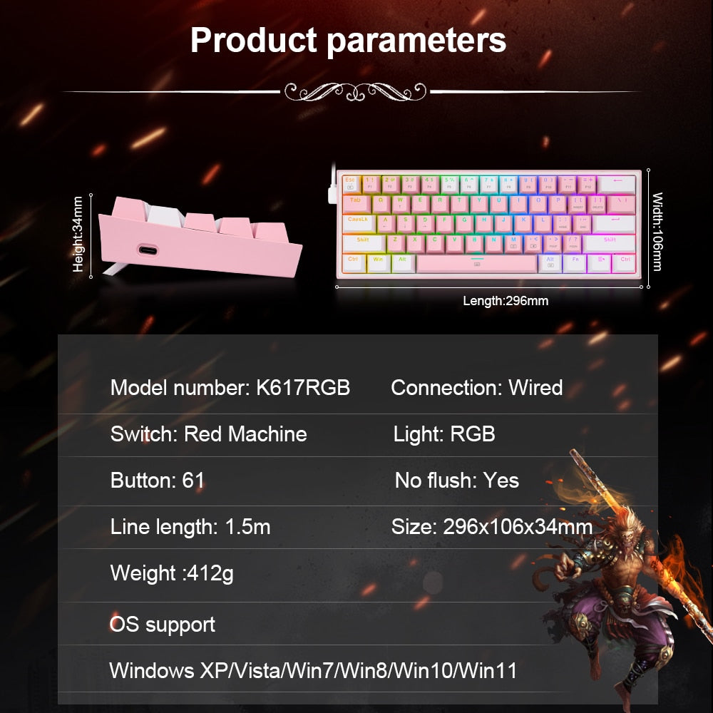 Mini Mechanical Gaming Wired Keyboard - paradrie