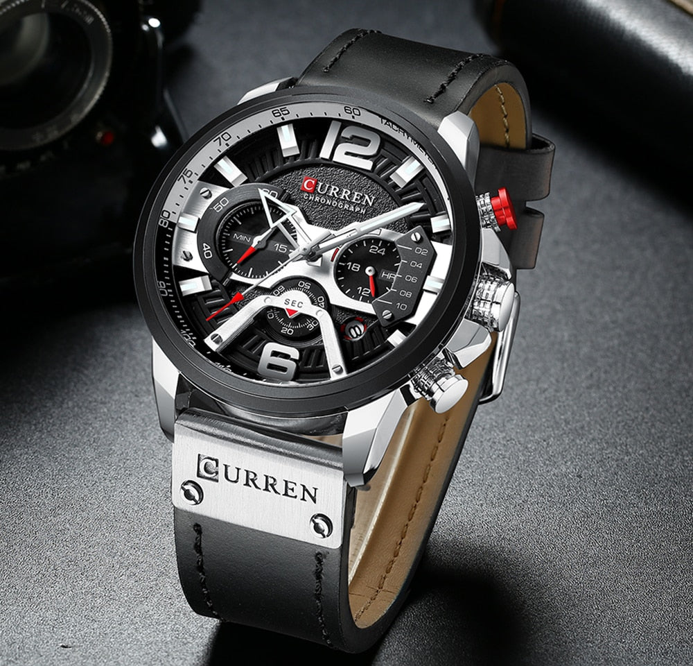 Military Leather Chronograph Wristwatch - paradrie