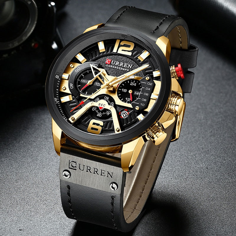 Military Leather Chronograph Wristwatch - paradrie