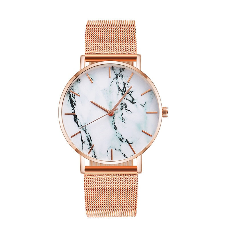 Fashion Rose Gold Mesh Band Creative Marble Female Wrist Watch Luxury Women Quartz Watches Gifts Relogio Feminino Drop Shipping - paradrie