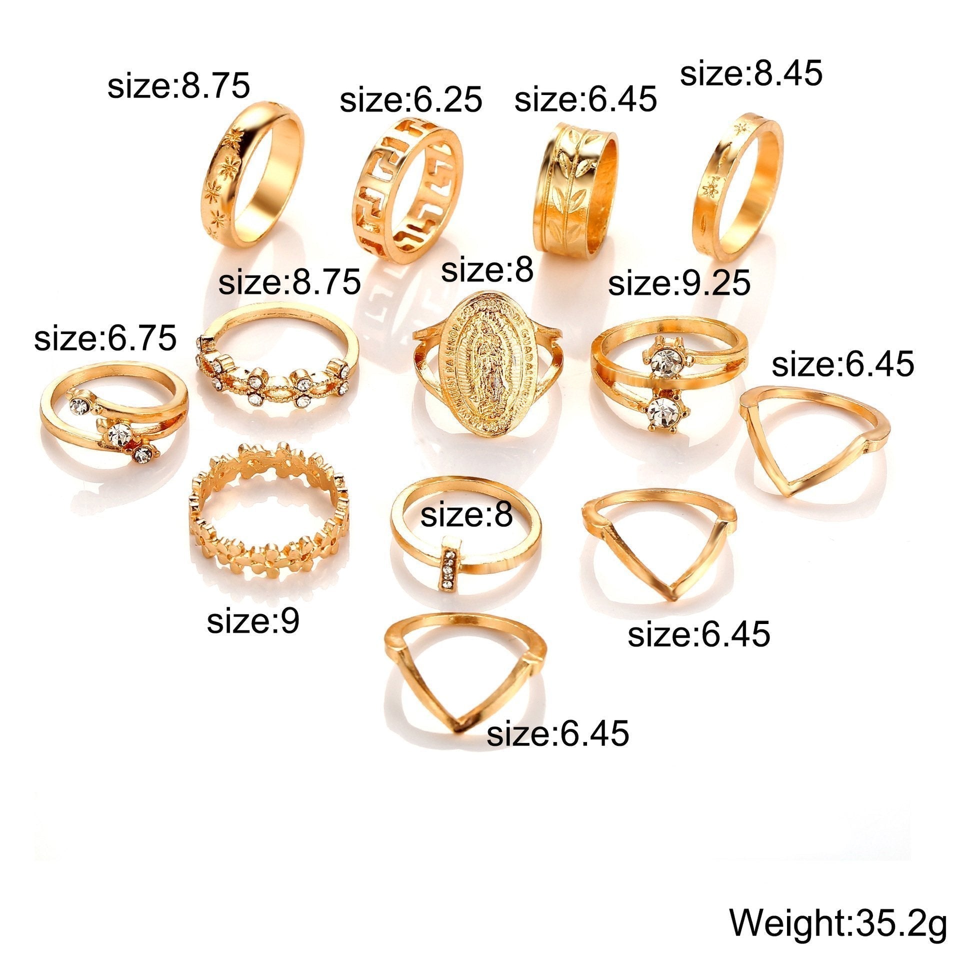 13 Piece Medallion Ring Set With Austrian Crystals 18K Gold Plated Ring ITALY Design - paradrie