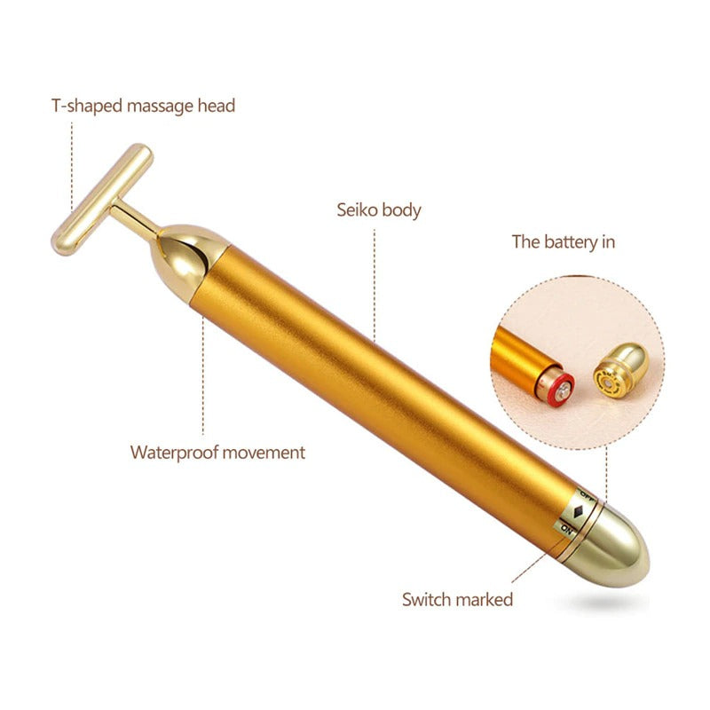 Energy 24K Gold T Beauty Bar Facial Roller Massager - paradrie