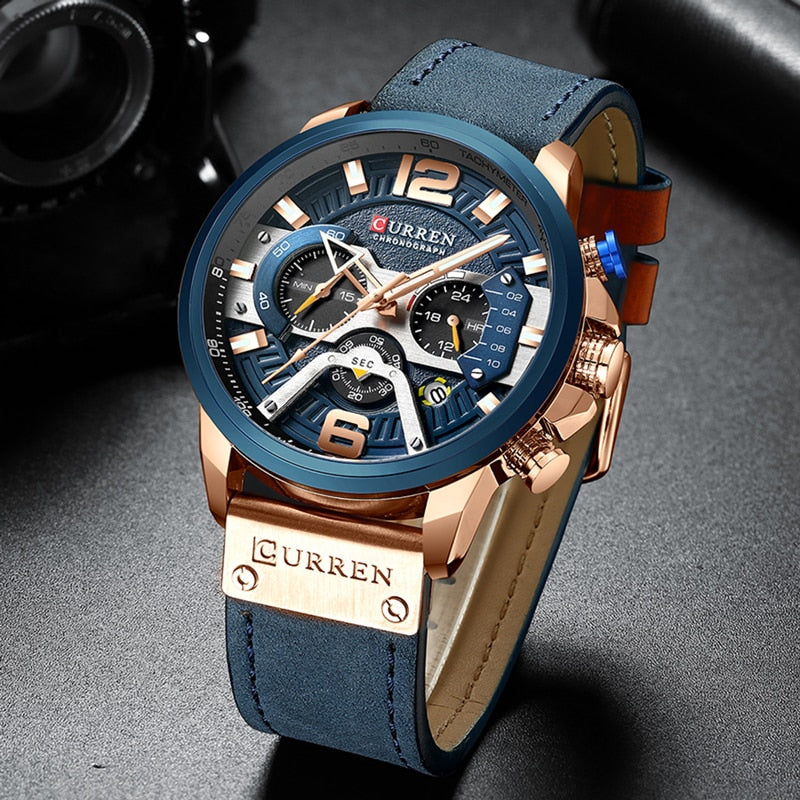 Military Leather Chronograph Wristwatch - paradrie