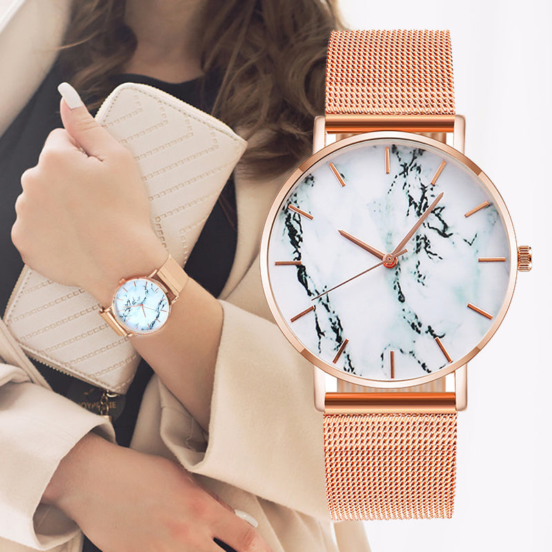 Fashion Rose Gold Mesh Band Creative Marble Female Wrist Watch Luxury Women Quartz Watches Gifts Relogio Feminino Drop Shipping - paradrie